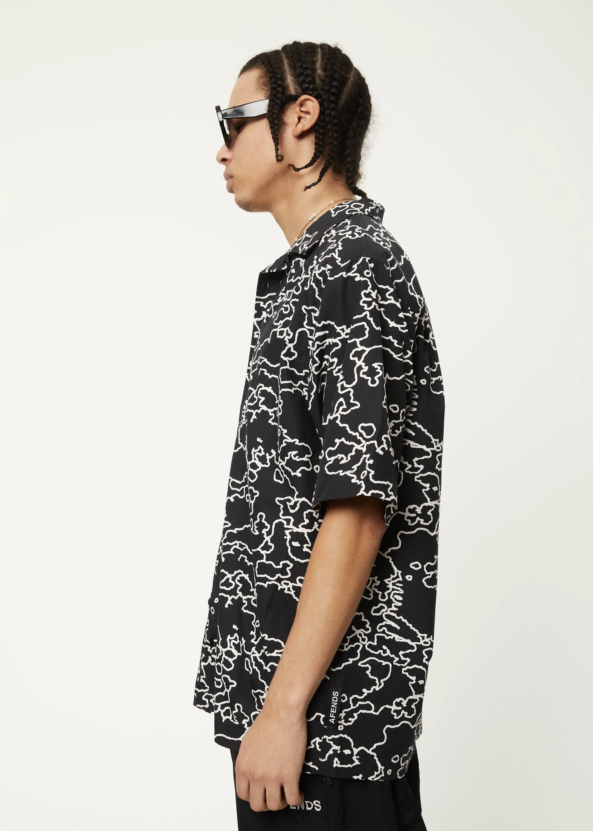 AFENDS Mens Script - Cuban Short Sleeve Shirt - Black Camo sold by Afends product image thumbnail 4