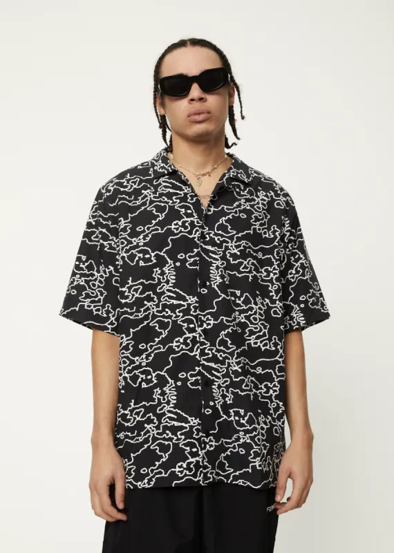 AFENDS Mens Script - Cuban Short Sleeve Shirt - Black Camo made by Afends