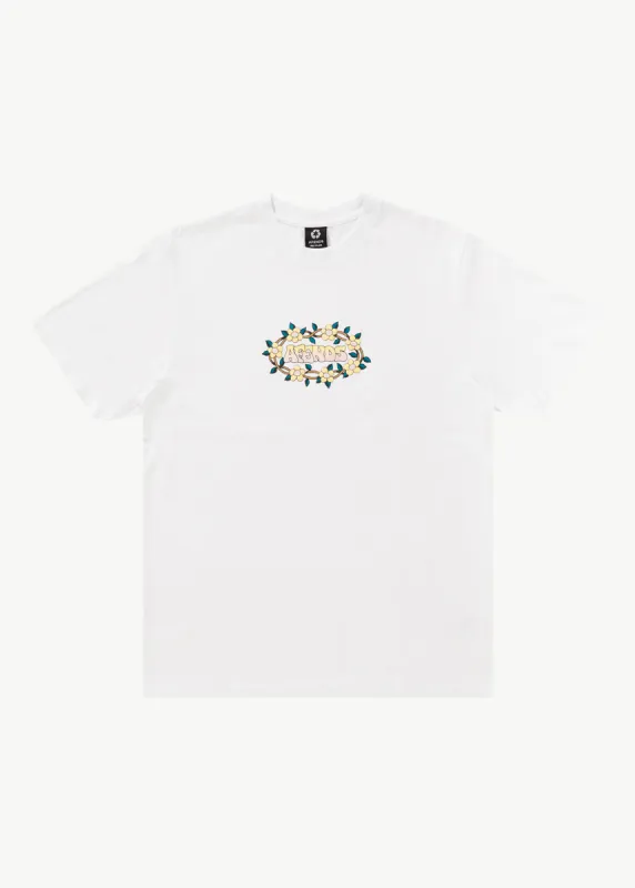 AFENDS Mens Bloom - Retro Graphic Logo T-Shirt - White sold by Afends