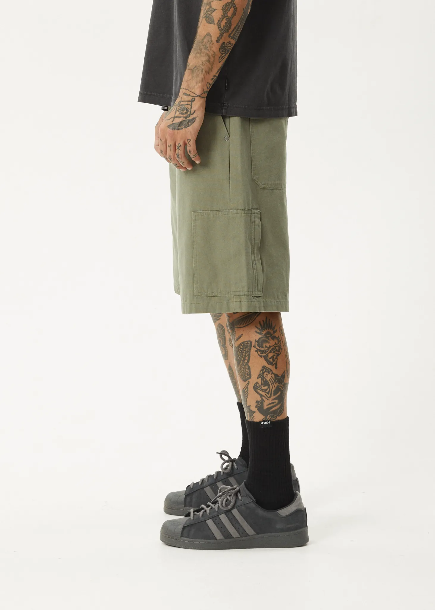 AFENDS Mens Harper - Canvas Workwear Short 22" - Olive sold by Afends product image thumbnail 3