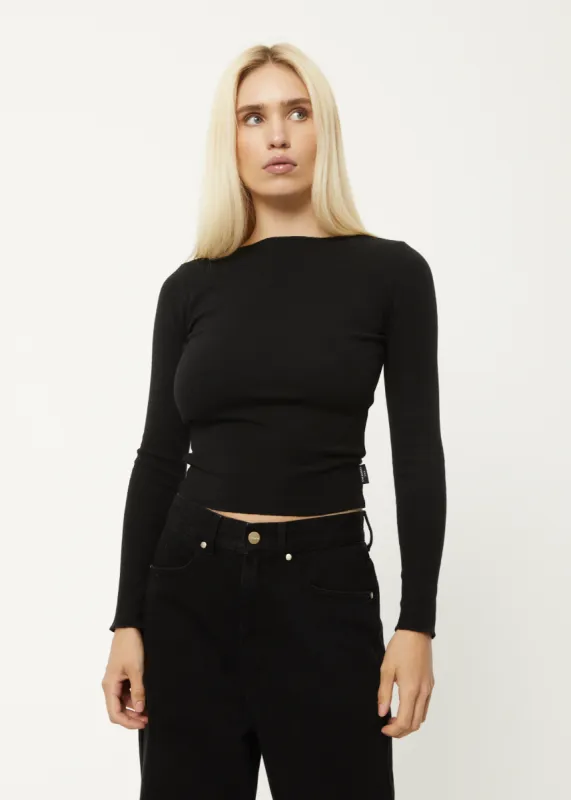 AFENDS Womens Peony - Ribbed Long Sleeve Top - Black sold by Afends