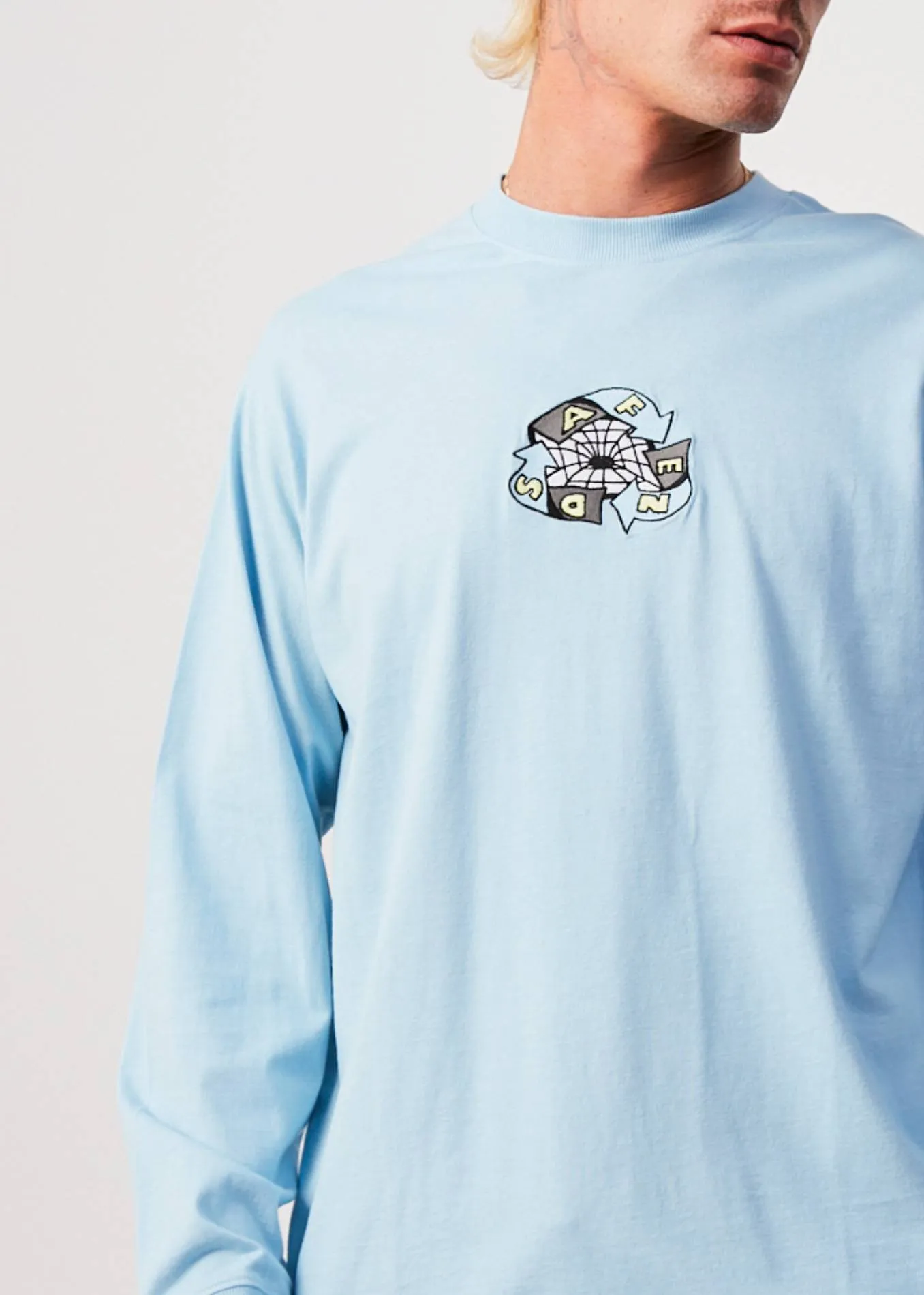 AFENDS Mens Warped - Long Sleeve Graphic T-Shirt - Sky Blue sold by Afends product image thumbnail 2