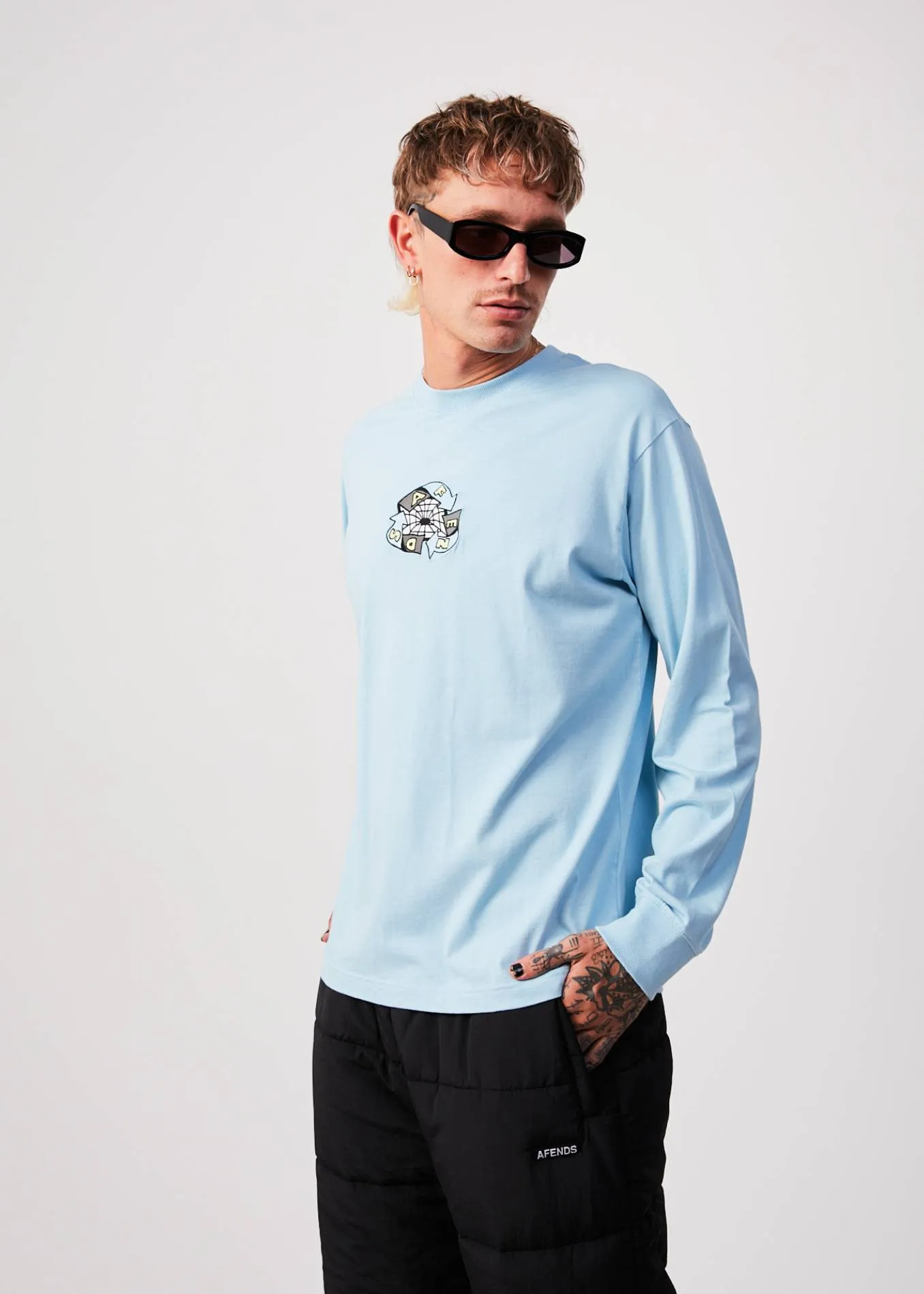 AFENDS Mens Warped - Long Sleeve Graphic T-Shirt - Sky Blue sold by Afends product image thumbnail 4