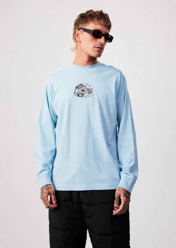 AFENDS Mens Warped - Long Sleeve Graphic T-Shirt - Sky Blue sold by Afends