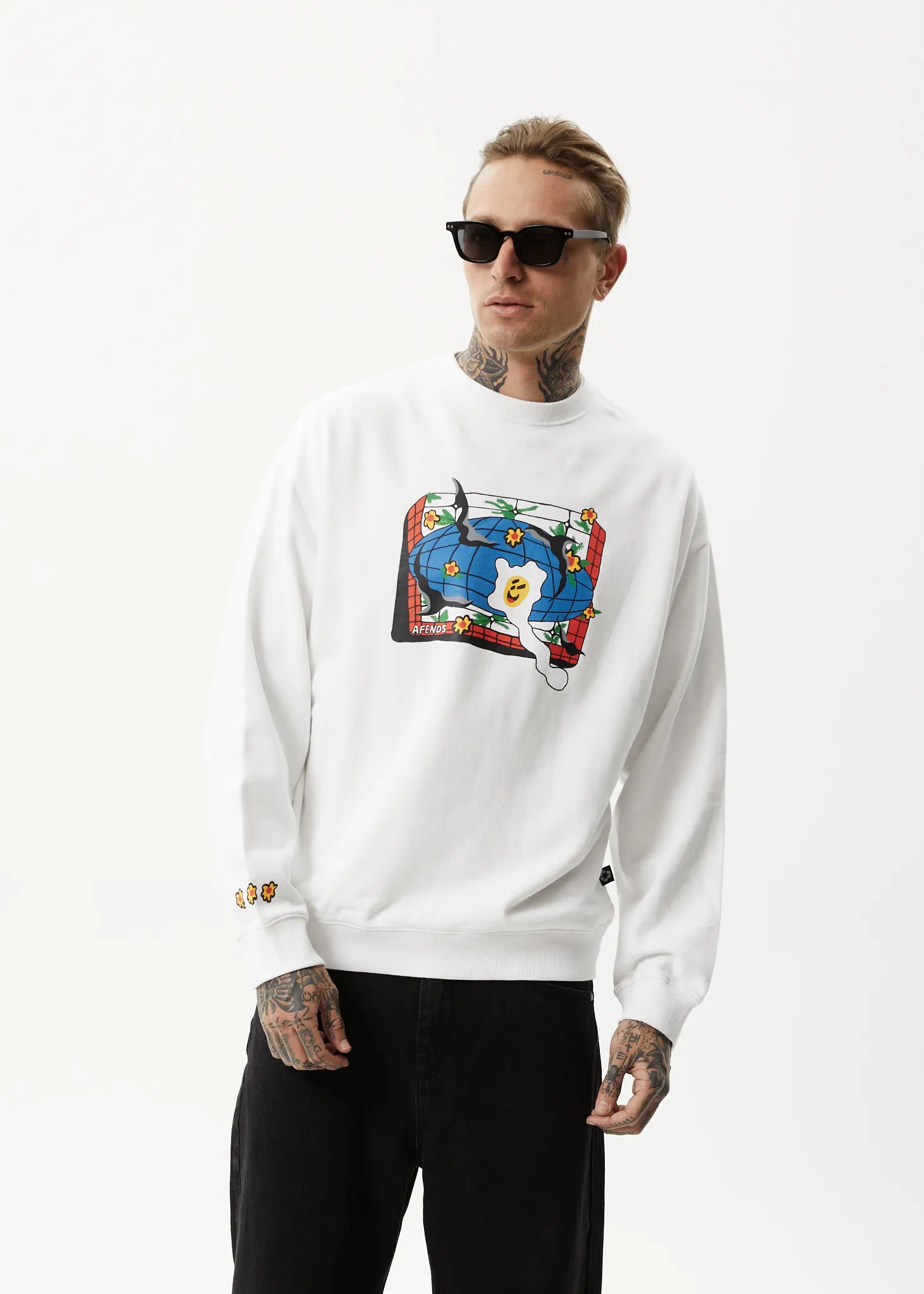 AFENDS Mens Globe - Crew Neck Graphic Jumper - White sold by Afends product image thumbnail 3
