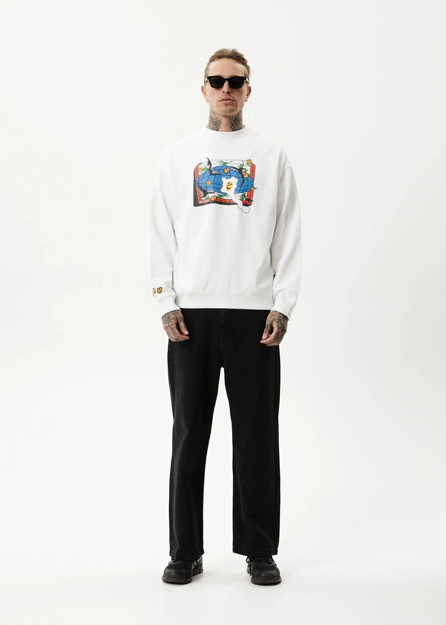 AFENDS Mens Globe - Crew Neck Graphic Jumper - White sold by Afends product image thumbnail 2