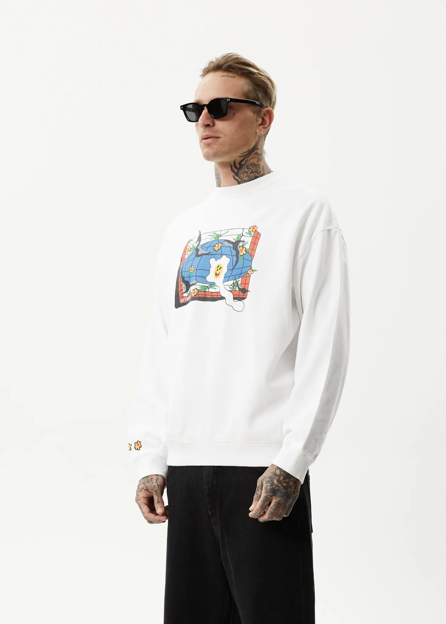 AFENDS Mens Globe - Crew Neck Graphic Jumper - White sold by Afends product image thumbnail 4