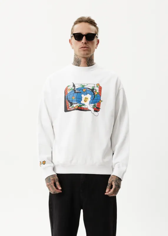 AFENDS Mens Globe - Crew Neck Graphic Jumper - White sold by Afends