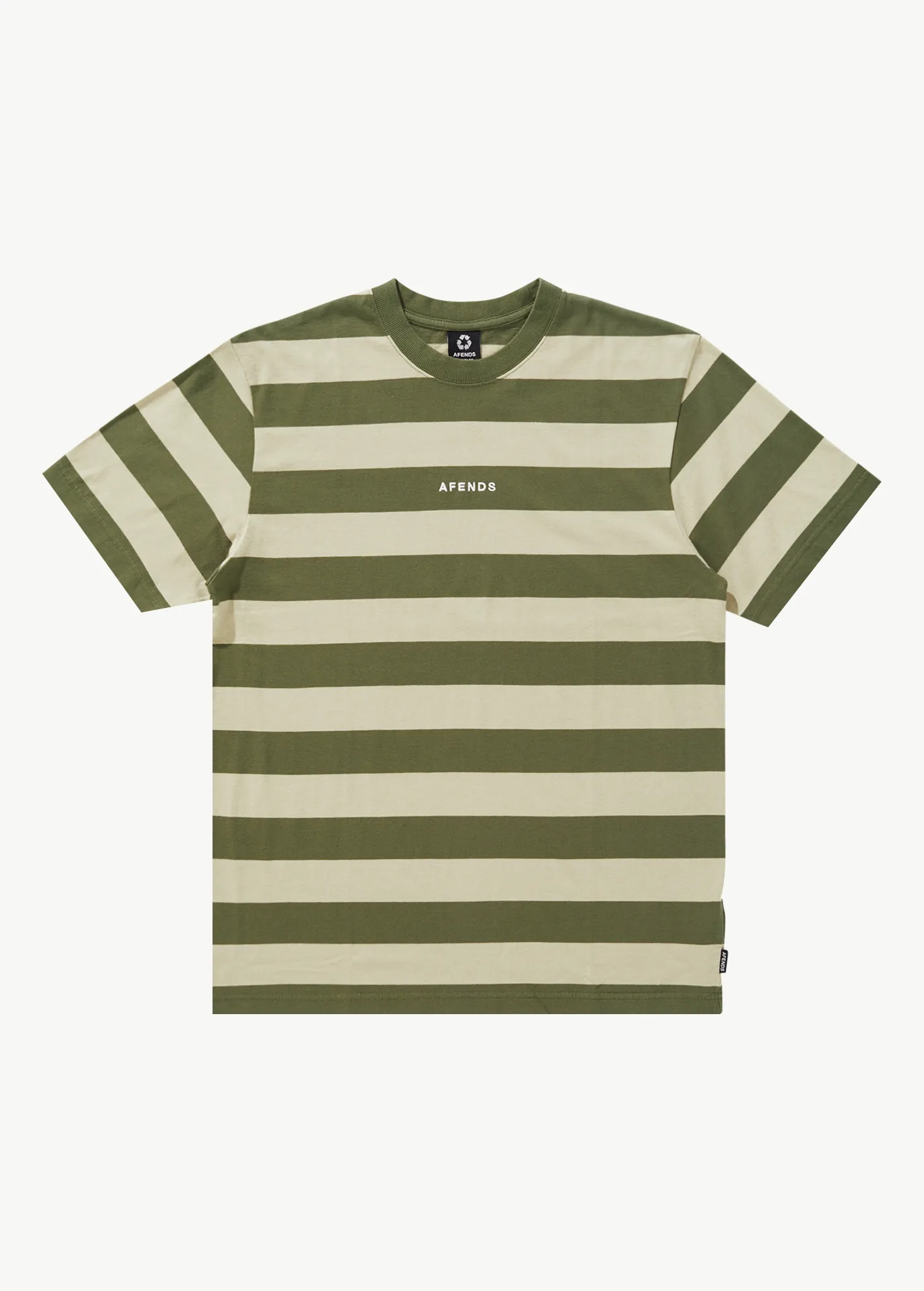 AFENDS Mens Needle - Retro Logo T-Shirt - Cypress Stripe sold by Afends