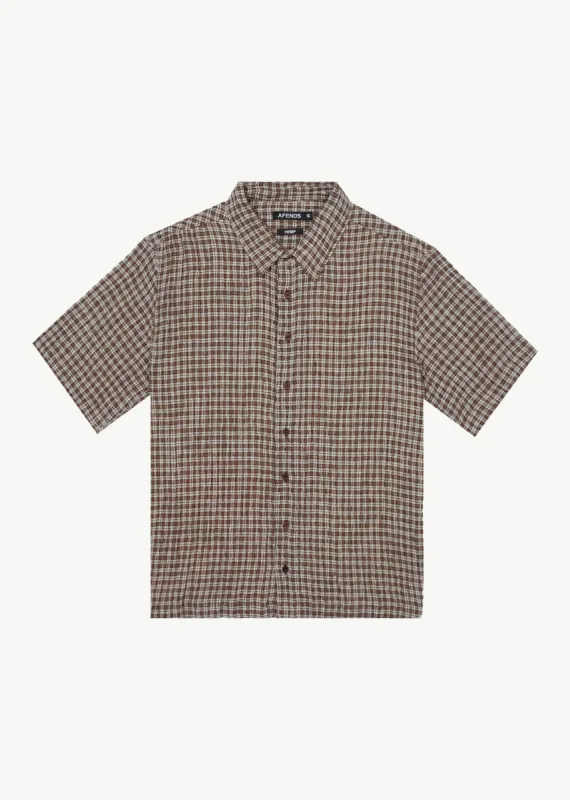 AFENDS Mens Base - Short Sleeve Shirt - Coffee Check made by Afends