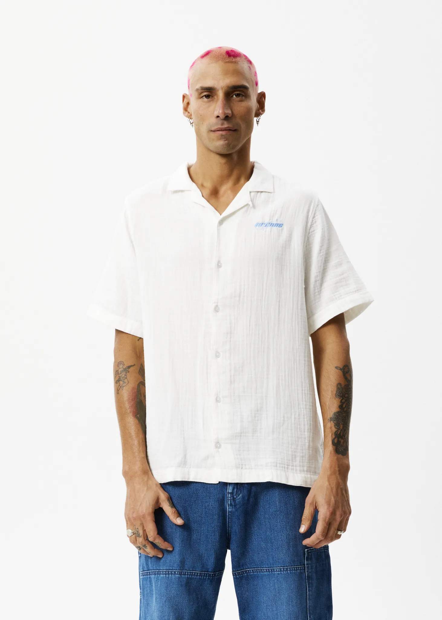 AFENDS Mens Stratosphere - Cuban Short Sleeve Shirt - Off White sold by Afends