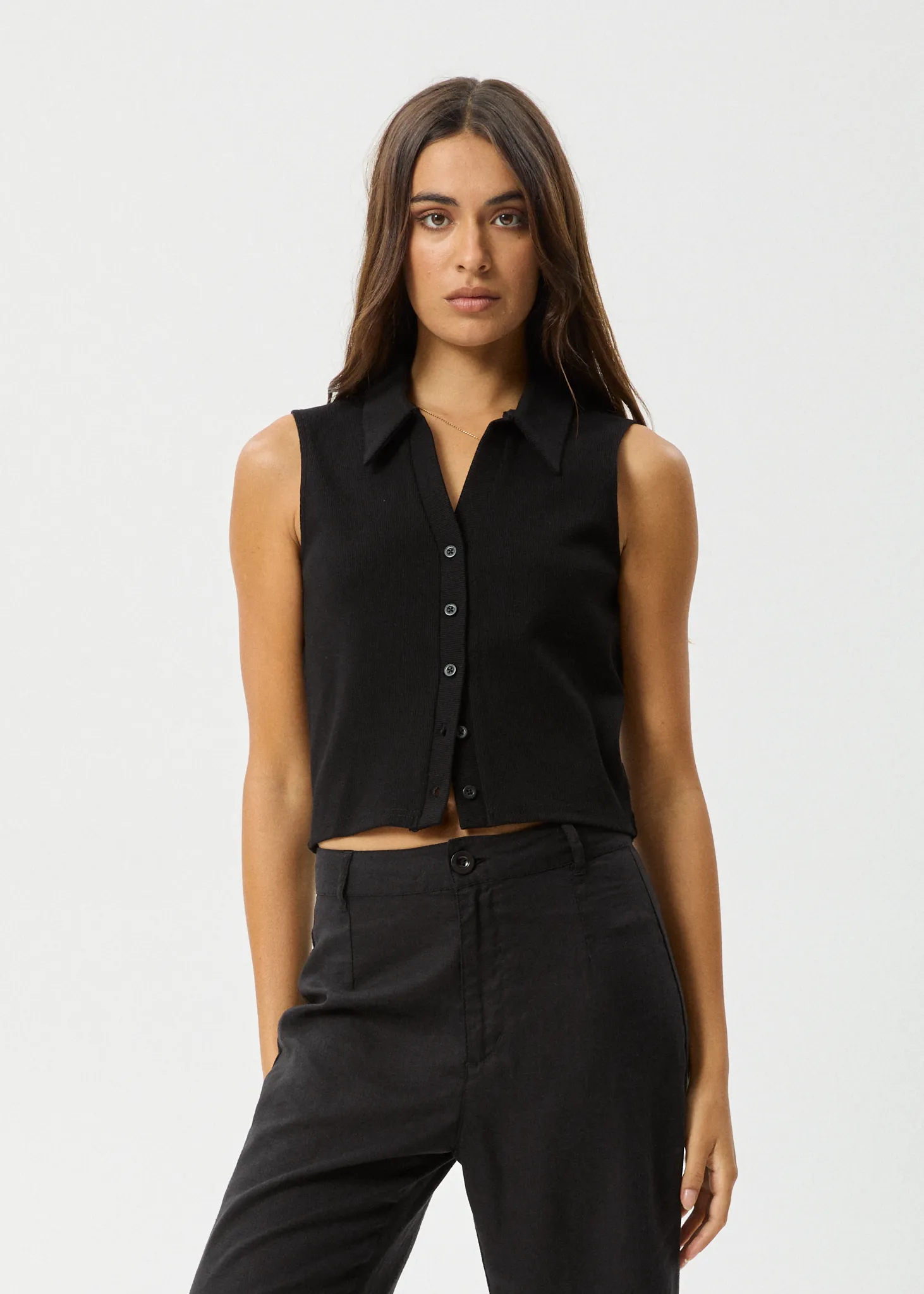 AFENDS Womens Eliza - Rib Sleeveless Shirt - Black sold by Afends