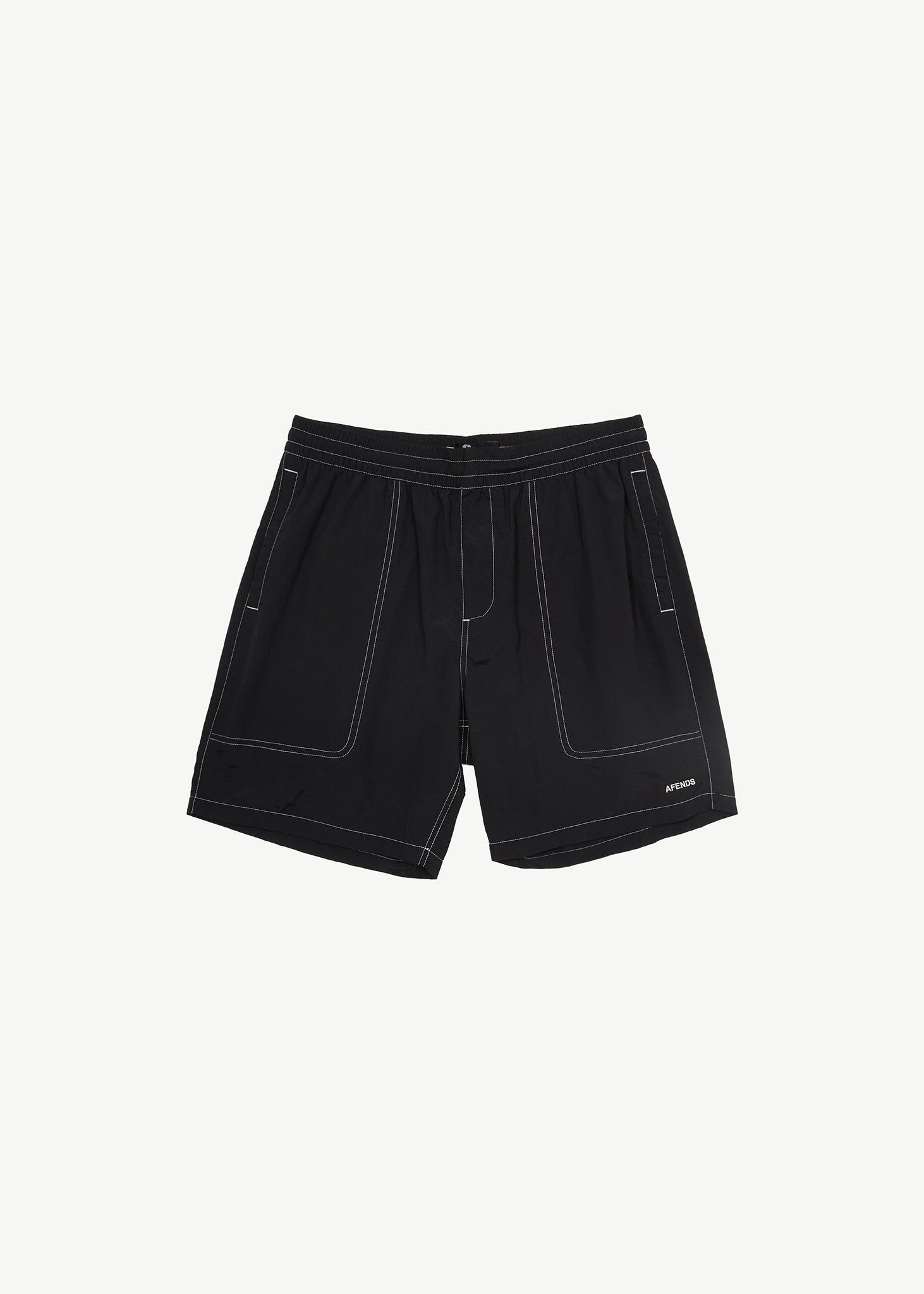 Afends Mens Baywatch Liquid Space - Elastic Waist Shorts - Black sold by Afends
