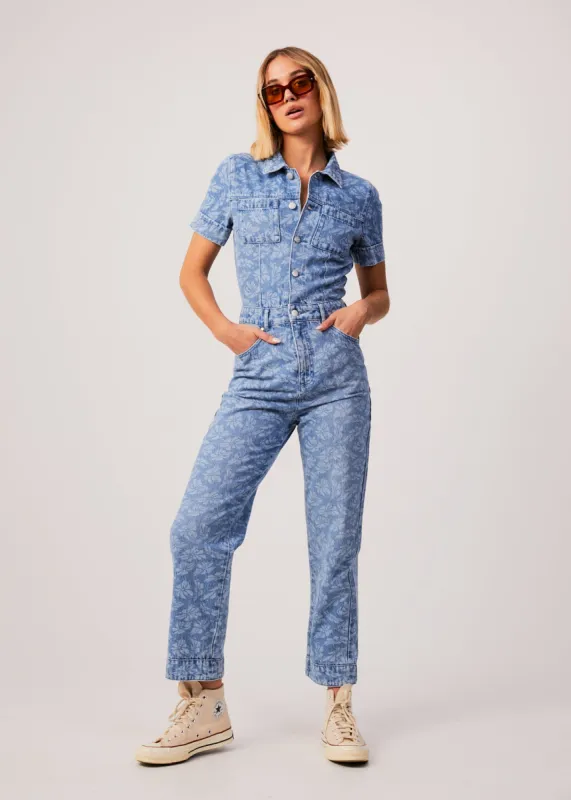 AFENDS Womens Zuri - Denim Floral Jumpsuit - Floral Blue sold by Afends