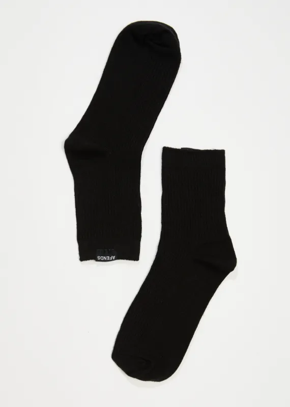 AFENDS Womens The Essential - Rib Socks - Black sold by Afends