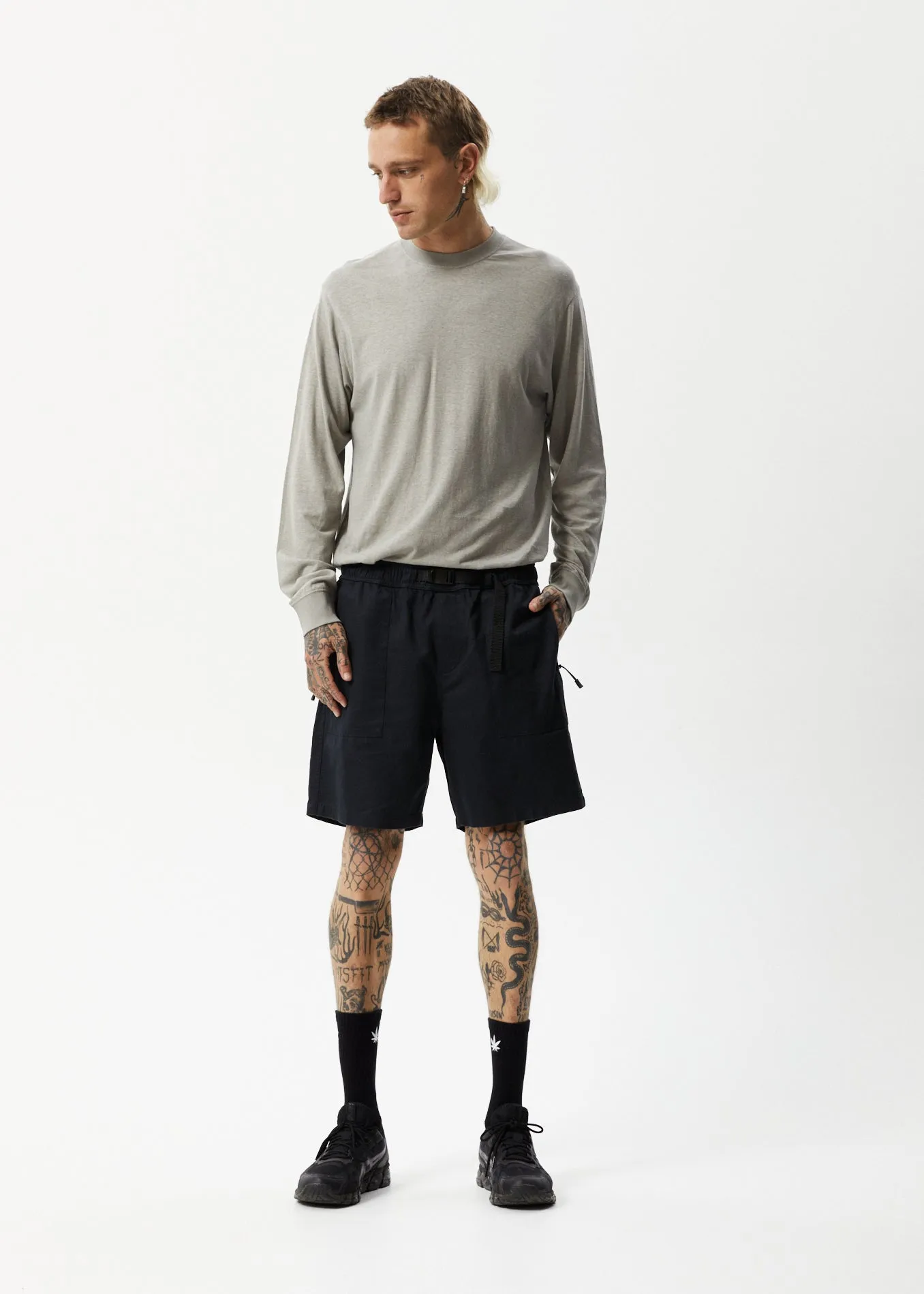 AFENDS Mens Cabal - Hemp Elastic Waist Shorts - Black sold by Afends