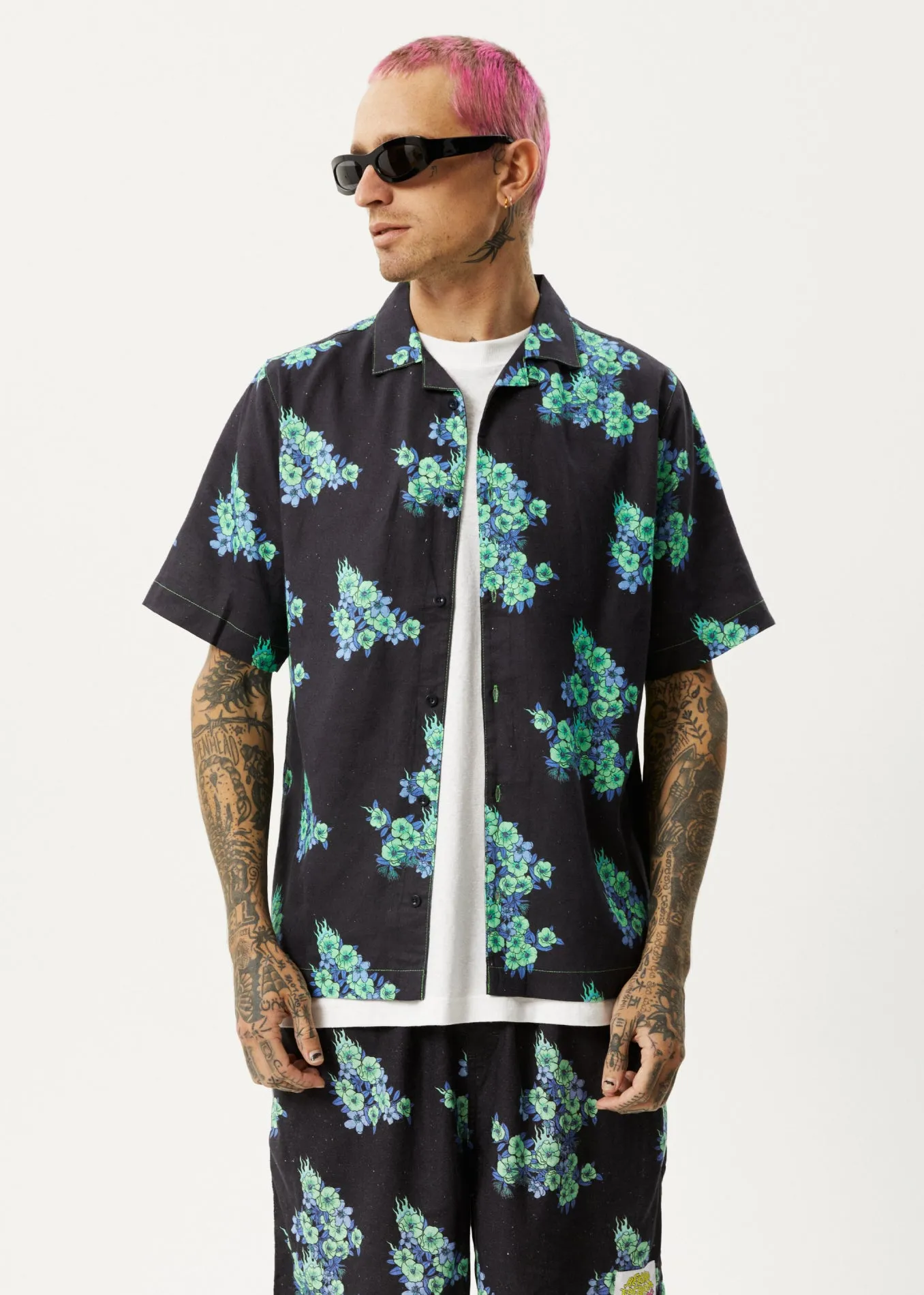 AFENDS Unisex House Of Darwin - Unisex Cuban Short Sleeve Shirt - Charcoal Floral sold by Afends