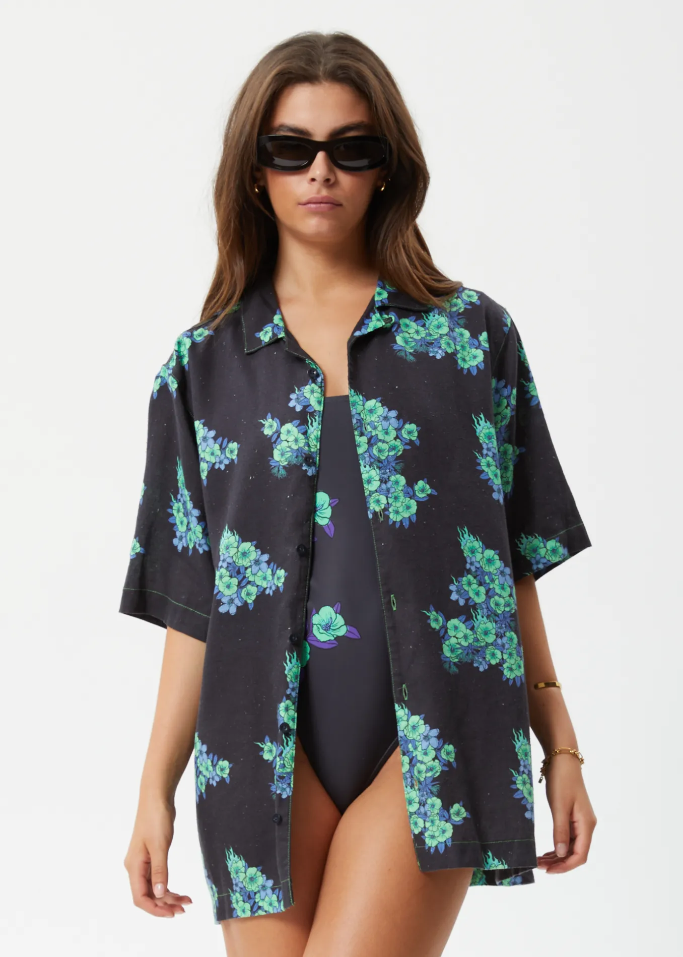 AFENDS Unisex House Of Darwin - Unisex Cuban Short Sleeve Shirt - Charcoal Floral sold by Afends product image thumbnail 2