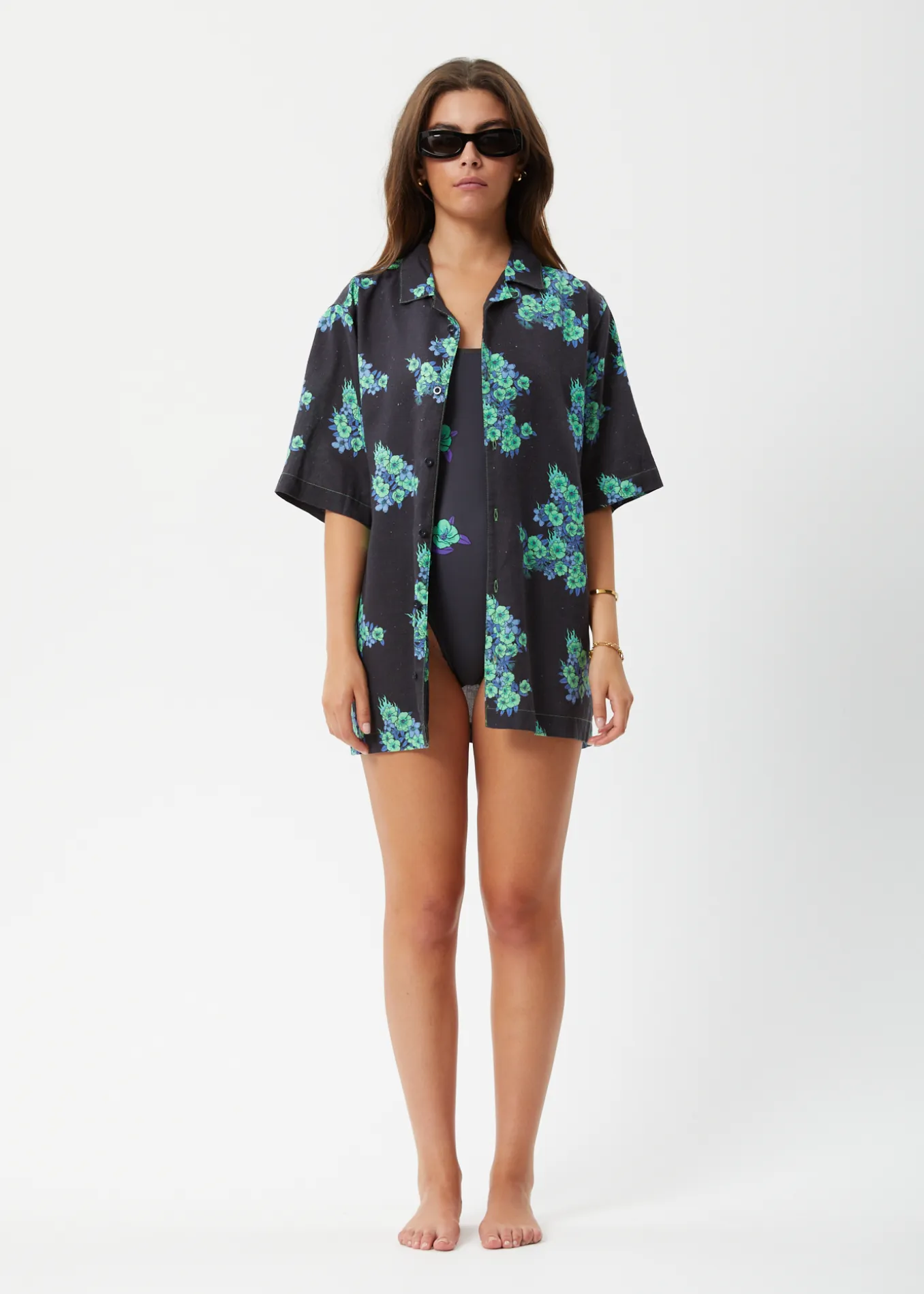 AFENDS Unisex House Of Darwin - Unisex Cuban Short Sleeve Shirt - Charcoal Floral sold by Afends product image thumbnail 5