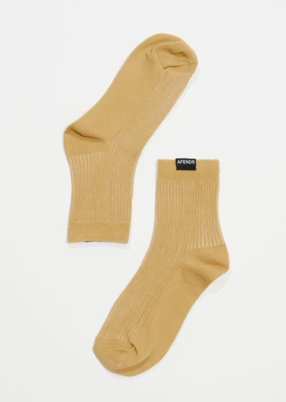 AFENDS Unisex The Essential - Ribbed Crew Socks - Camel sold by Afends
