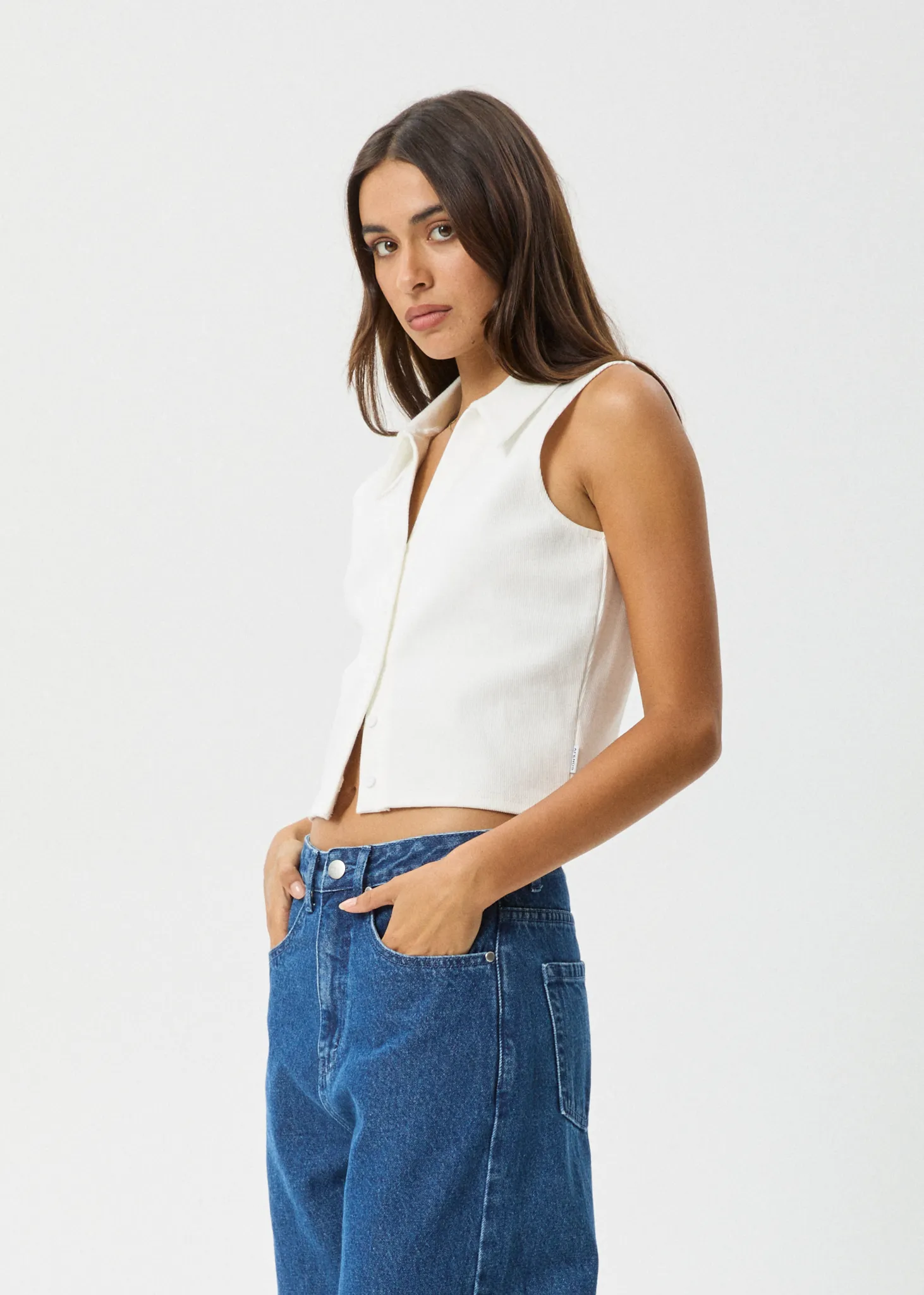 AFENDS Womens Eliza - Rib Sleeveless Shirt - White sold by Afends product image thumbnail 3