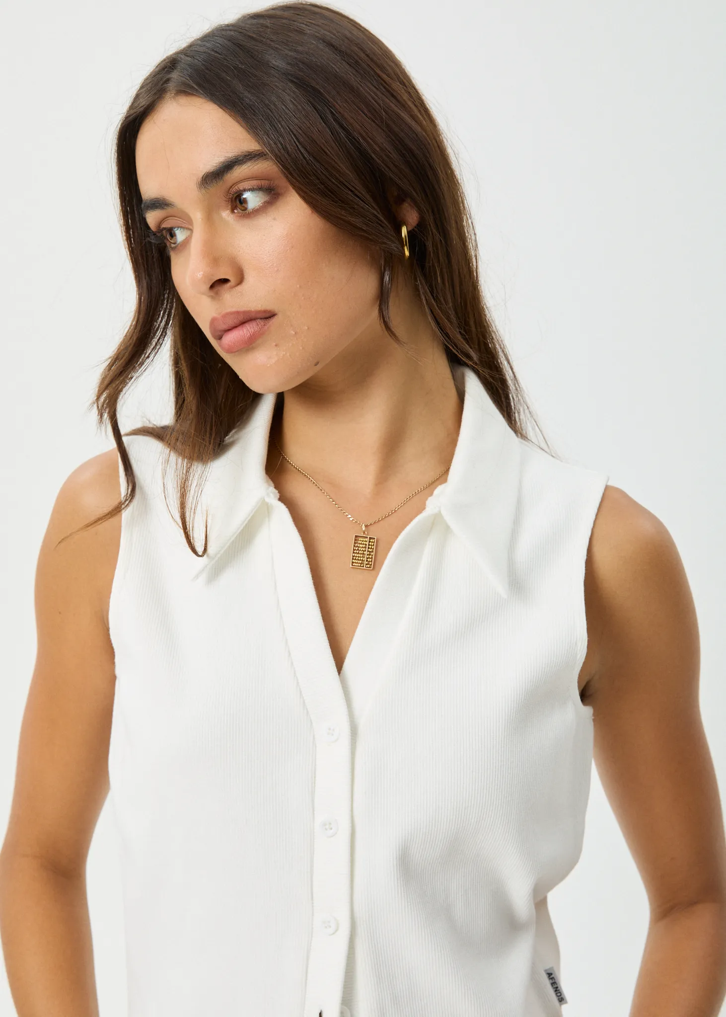 AFENDS Womens Eliza - Rib Sleeveless Shirt - White sold by Afends product image thumbnail 2