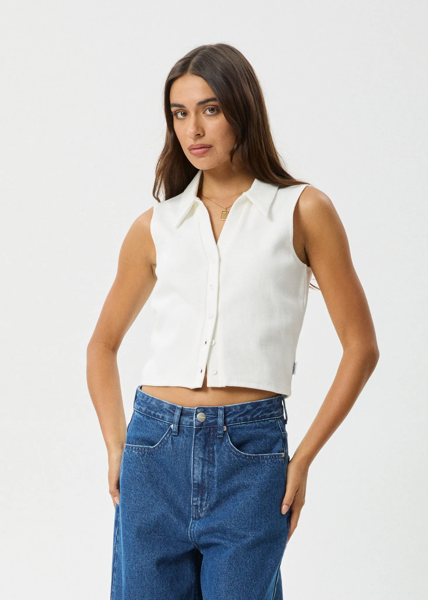 AFENDS Womens Eliza - Rib Sleeveless Shirt - White sold by Afends