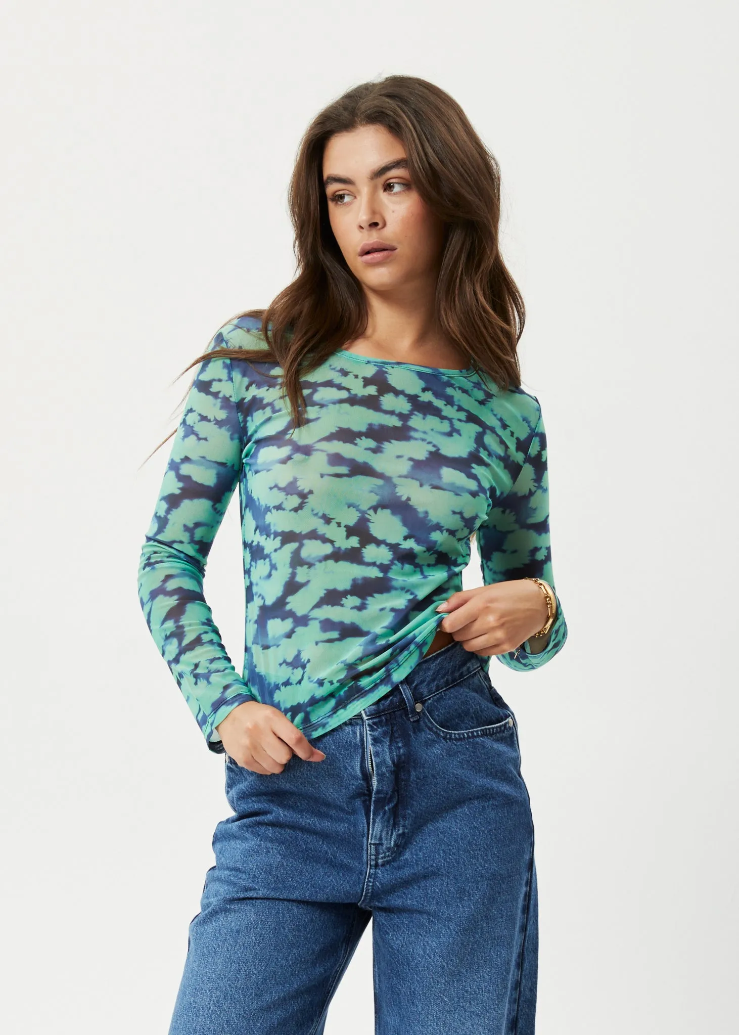 AFENDS Womens Liquid - Sheer Long Sleeve Top - Jade Floral sold by Afends