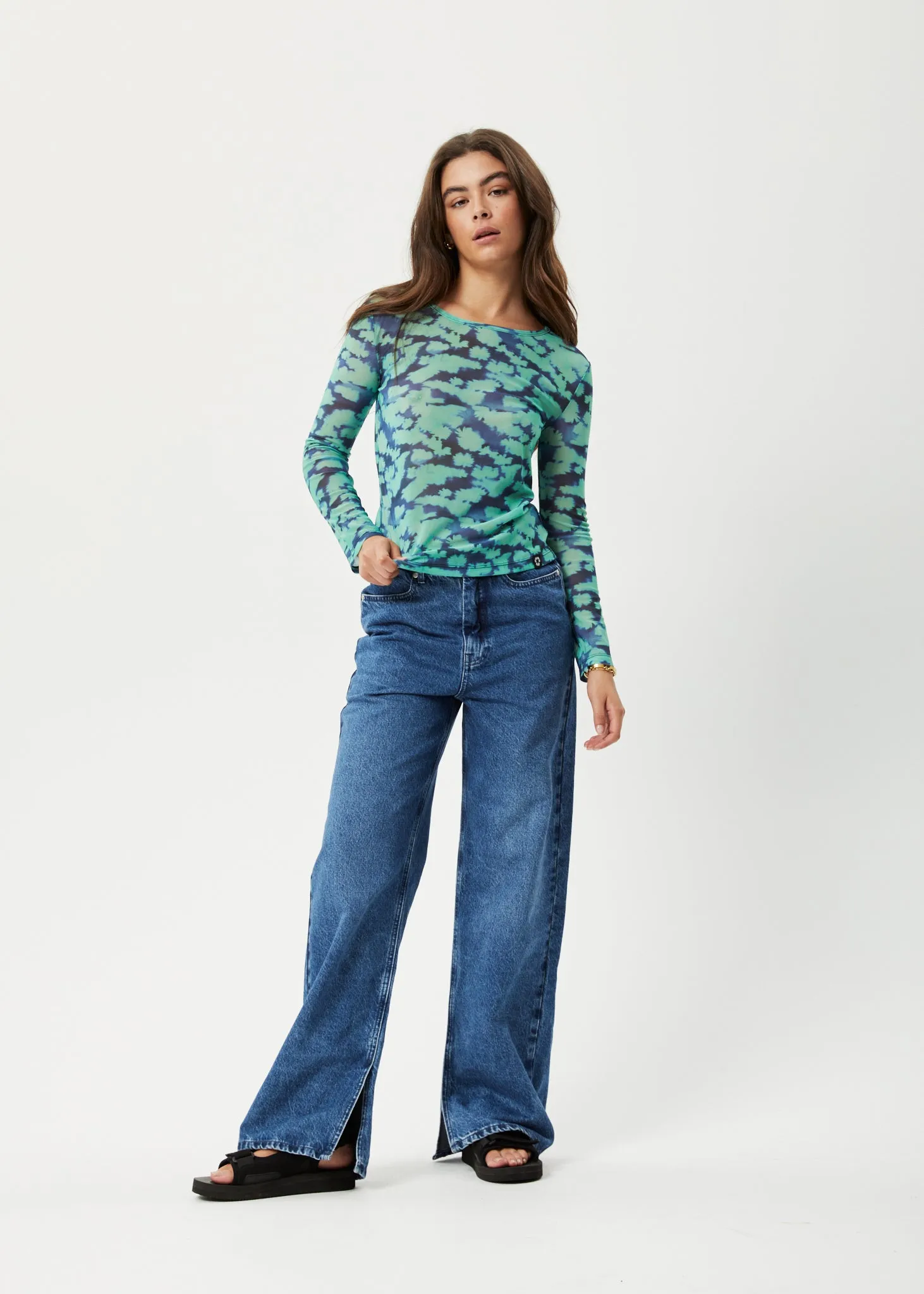AFENDS Womens Liquid - Sheer Long Sleeve Top - Jade Floral sold by Afends product image thumbnail 3
