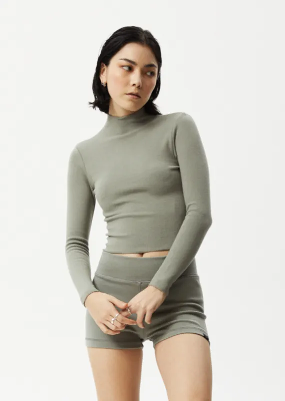 AFENDS Womens Iconic - Ribbed Long Sleeve Top - Olive sold by Afends