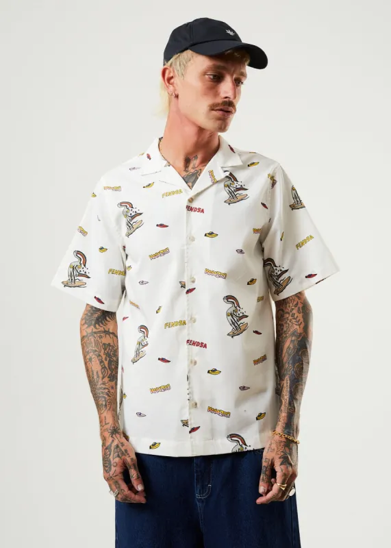 AFENDS Mens Fendsa - Cuban Short Sleeve Shirt - White made by Afends
