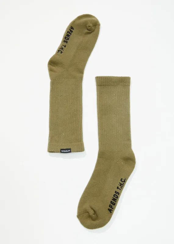 AFENDS Mens Everyday - Ribbed Crew Socks - Olive sold by Afends