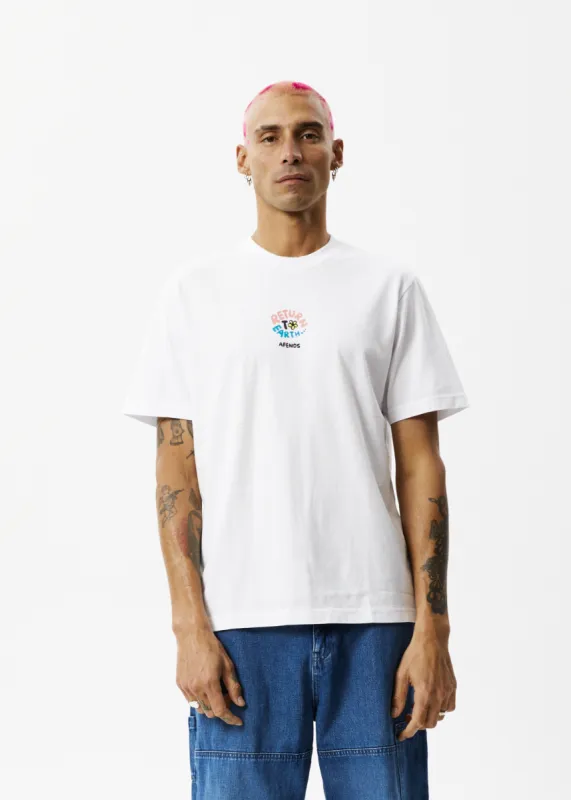 AFENDS Mens Return To Earth - Retro Graphic T-Shirt - White sold by Afends