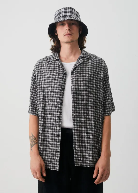Afends Mens Asta - Hemp Check Cuban Short Sleeve Shirt - Steel made by Afends