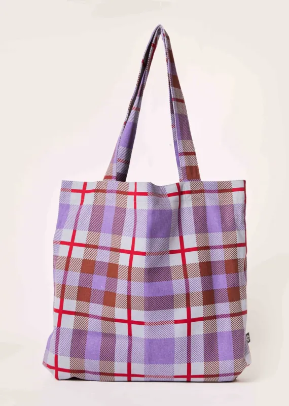 Afends Unisex Colby - Hemp Check Tote Bag - Plum sold by Afends