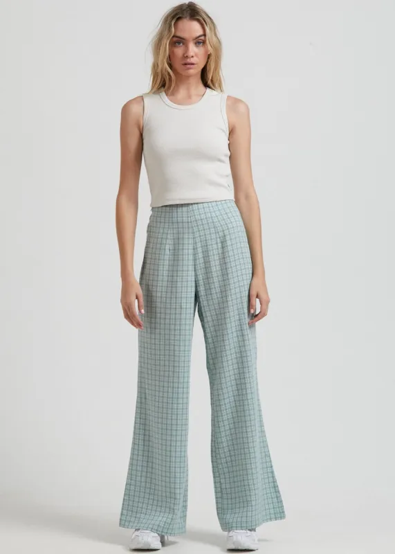 Afends Womens Billy - Hemp Check High Waisted Pants - Moss Check sold by Afends