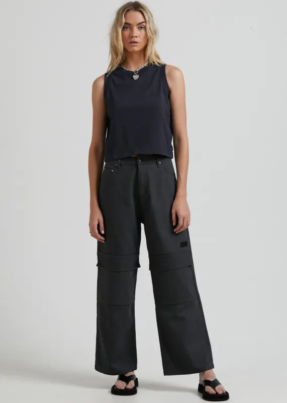 Afends Womens Kendall  - Organic Canvas Panelled Low Rise Pants  - Charcoal sold by Afends