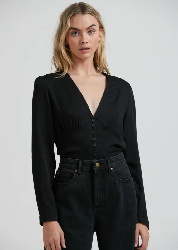 Afends Womens Leni - Recycled Button Up Long Sleeve Top  - Black sold by Afends