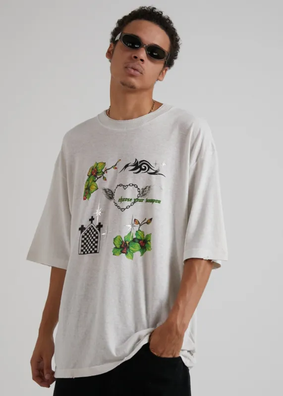 Afends Unisex Choose Your Weapon - Unisex Hemp Oversized Graphic T-Shirt - Off White sold by Afends