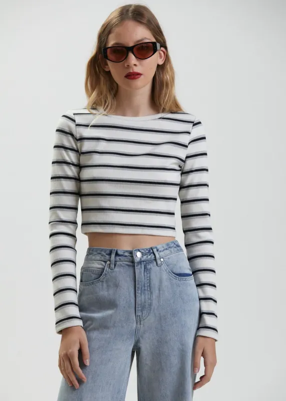 Afends Womens Moby - Hemp Striped Long Sleeve Top - Shadow sold by Afends