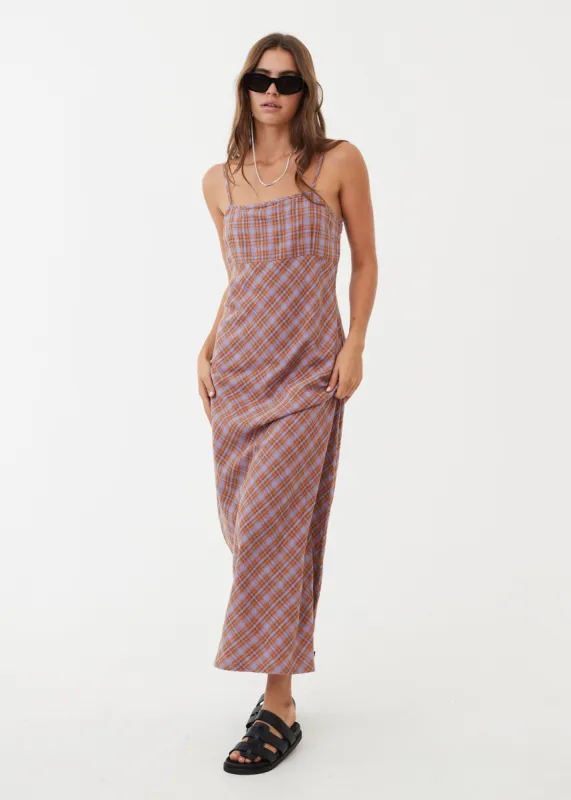 Afends Womens Colby - Hemp Check Maxi Dress - Plum sold by Afends