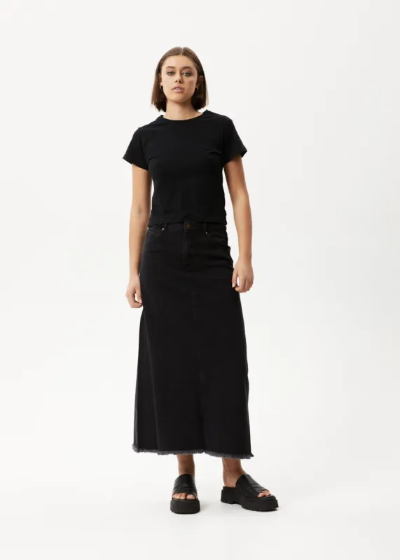 Afends Womens Chichi - Organic Denim Midi Skirt - Washed Black sold by Afends