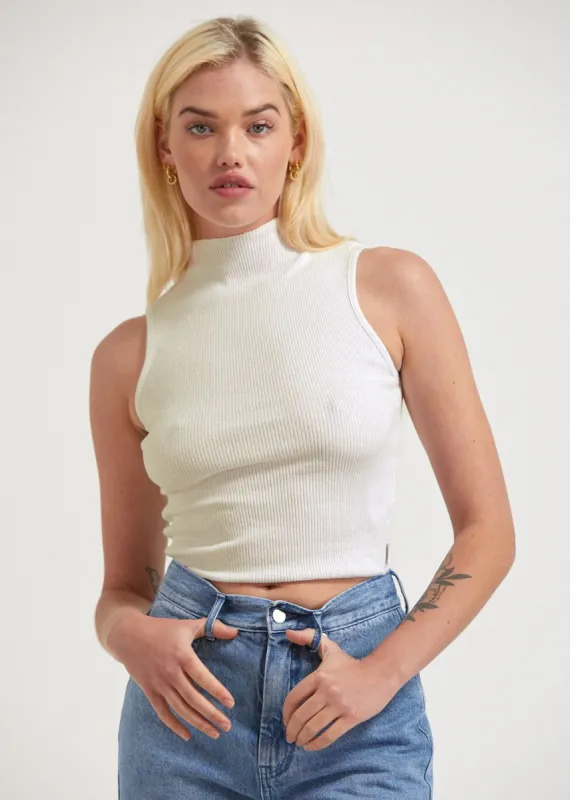 Afends Womens Iconic - Hemp Ribbed High Neck Tank - Off White sold by Afends