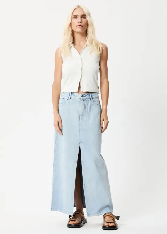 Afends Womens Ayla - Hemp Denim Split Midi Skirt - Vintage Blue sold by Afends