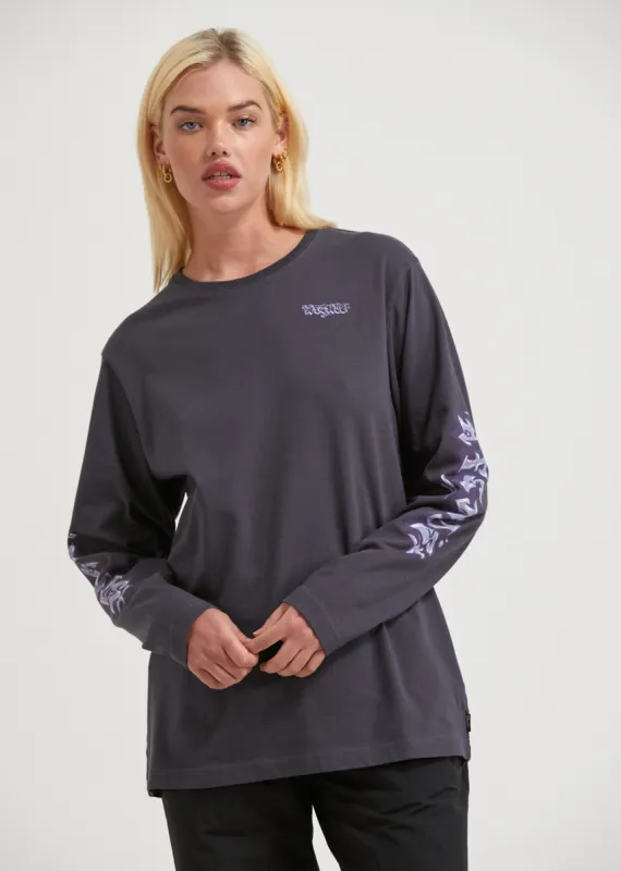 Afends Womens Tracks - Recycled Long Sleeve Graphic T-Shirt - Charcoal sold by Afends