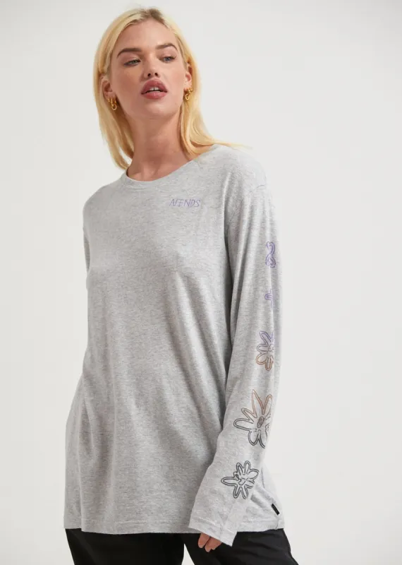 Afends Womens Ava - Hemp Long Sleeve Graphic T-Shirt - Shadow Grey Marle sold by Afends