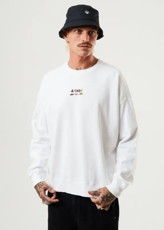 Afends Mens Wahzoo - Recycled Crew Neck Jumper - White sold by Afends