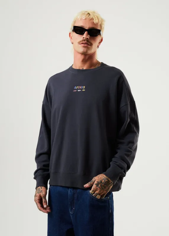 Afends Mens Wahzoo - Recycled Crew Neck Jumper - Charcoal sold by Afends