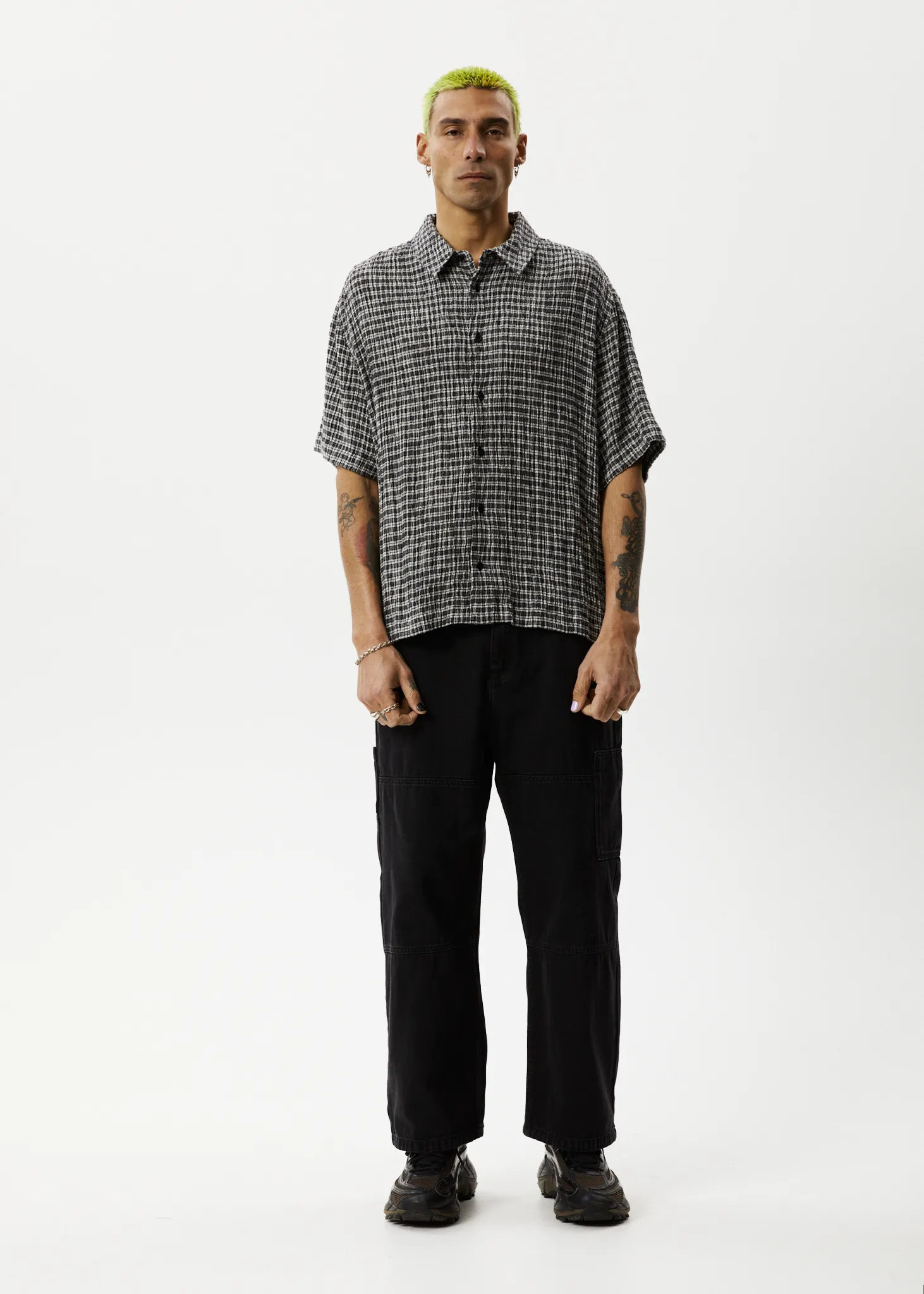 AFENDS Mens Asta - Seersucker Regular Shirt - Steel Check sold by Afends product image thumbnail 5
