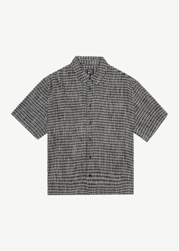 AFENDS Mens Asta - Seersucker Regular Shirt - Steel Check made by Afends